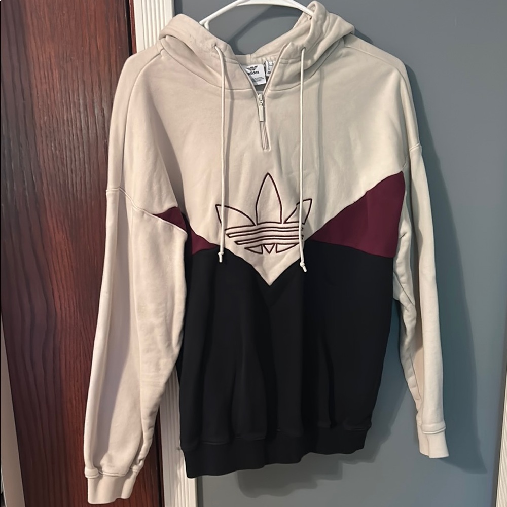 Adidas Tri-Tone Hoodie in Cream, Maroon, and Black
